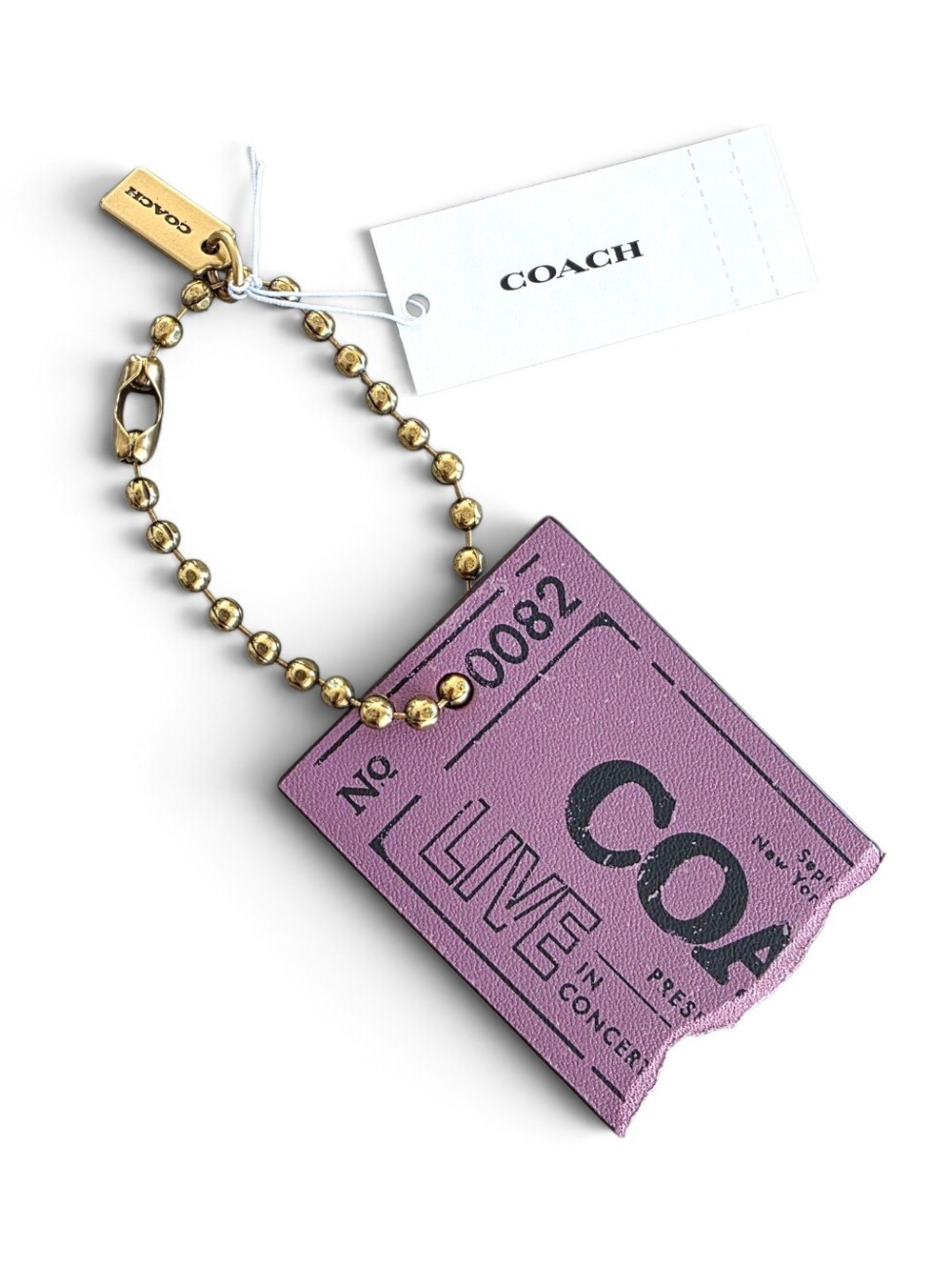 Coach Live Concert - Ticket Bag Charm Brass Lilac Purple CHQ94 NEW NWT